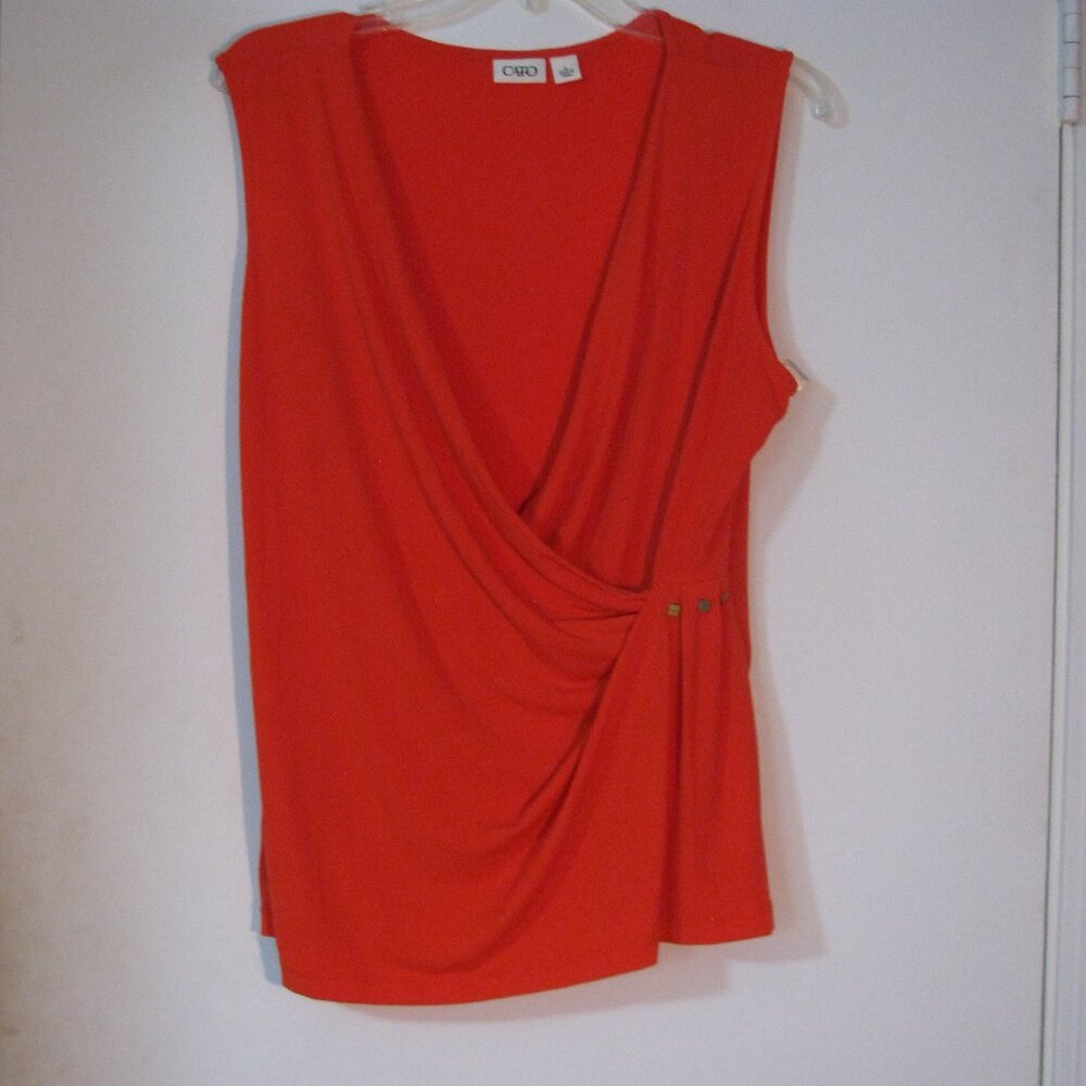 * Cato Faux Wrap Blouse Large Colorful Orange Goldtone Accents Like New